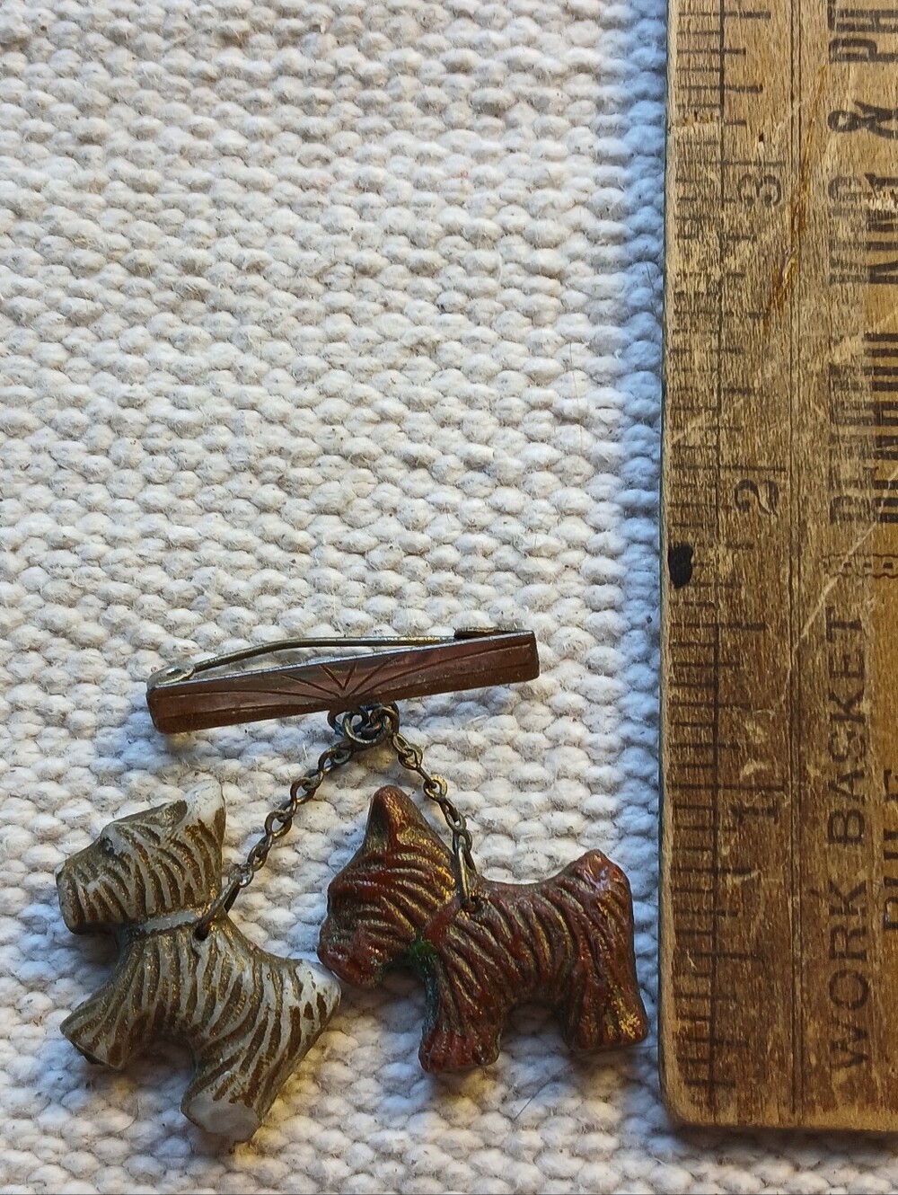 Vintage Dog Dangle Brooch - Two Scottie Terrier Charms